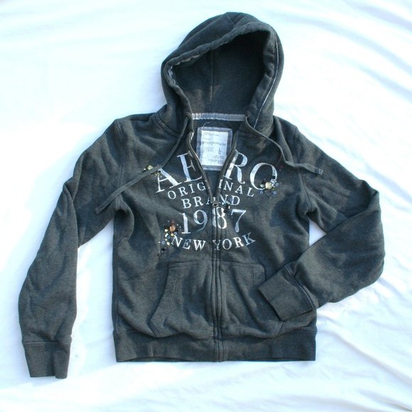 AEROPOSTALE Bling Jewels Zipper Hoodie Women Juniors L Warm Layer Sweatshirt - Picture 4 of 15